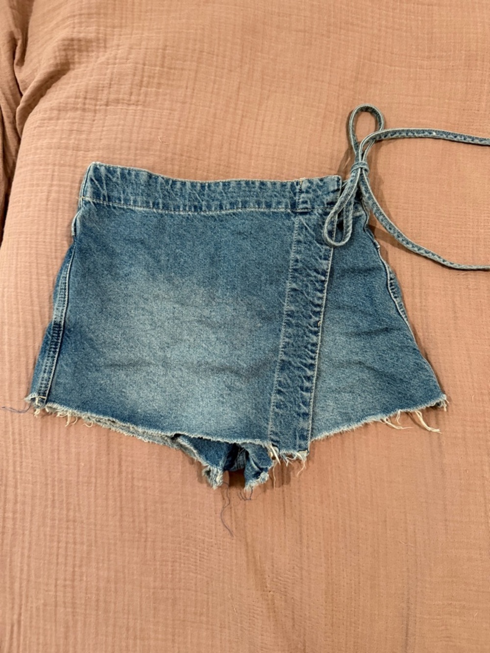 Free People We The Free Faded Blue Denim Wrap Skort